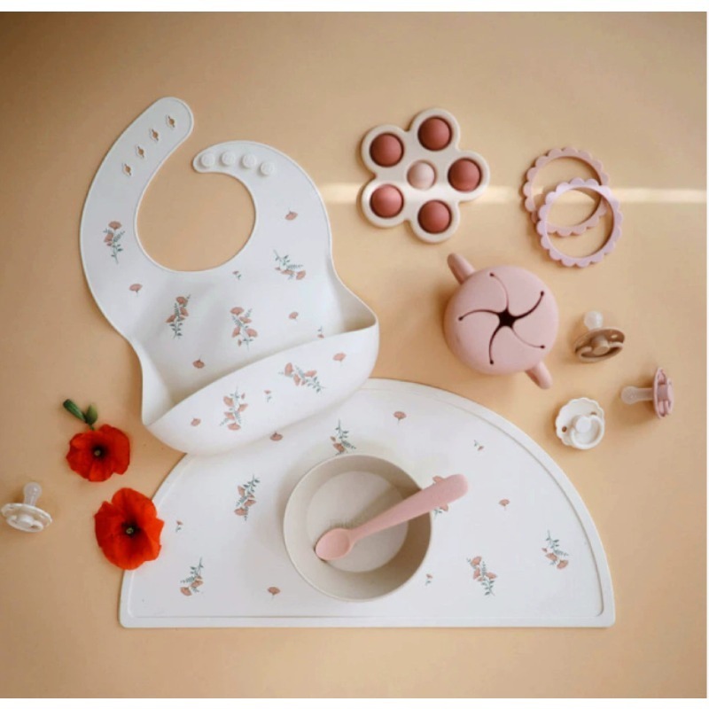 Silicone Baby Bibs - Terno babador de alimentação bonito, babador