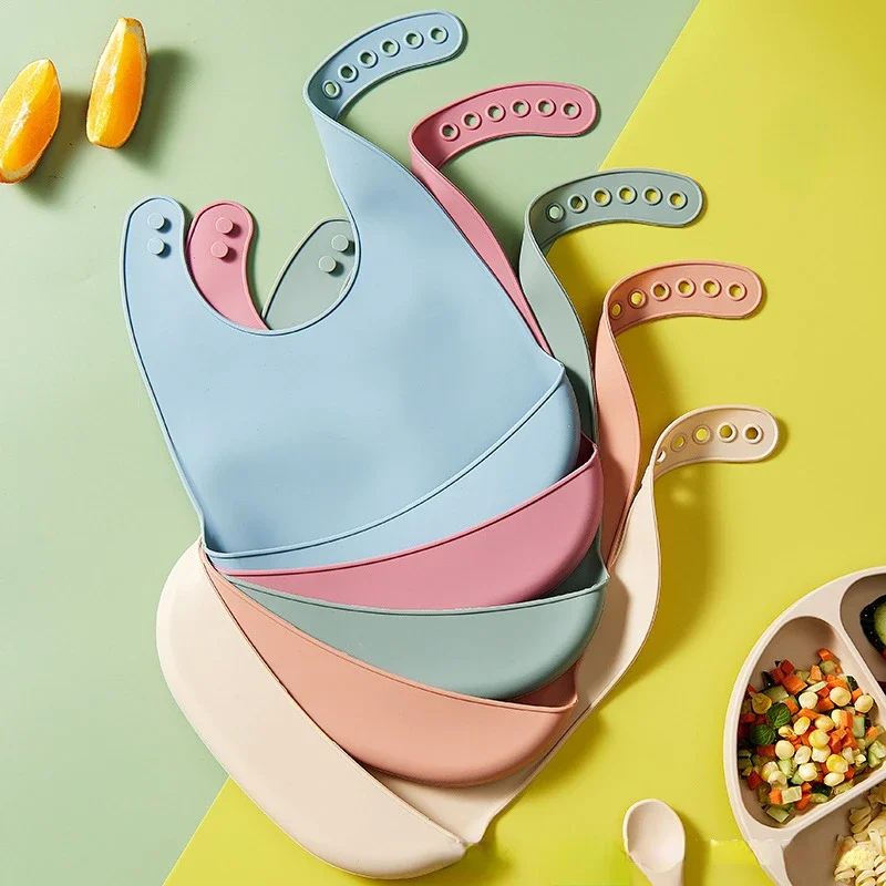 Silicone Baby Bibs - 1/2 Peças Babador Ajustável Impermeável para